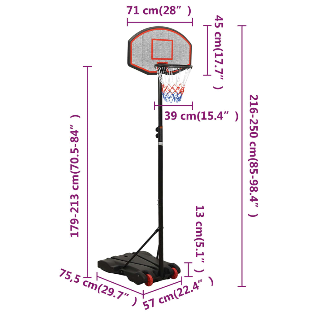 Supporto per Pallacanestro Nero 216-250 cm Polietilene