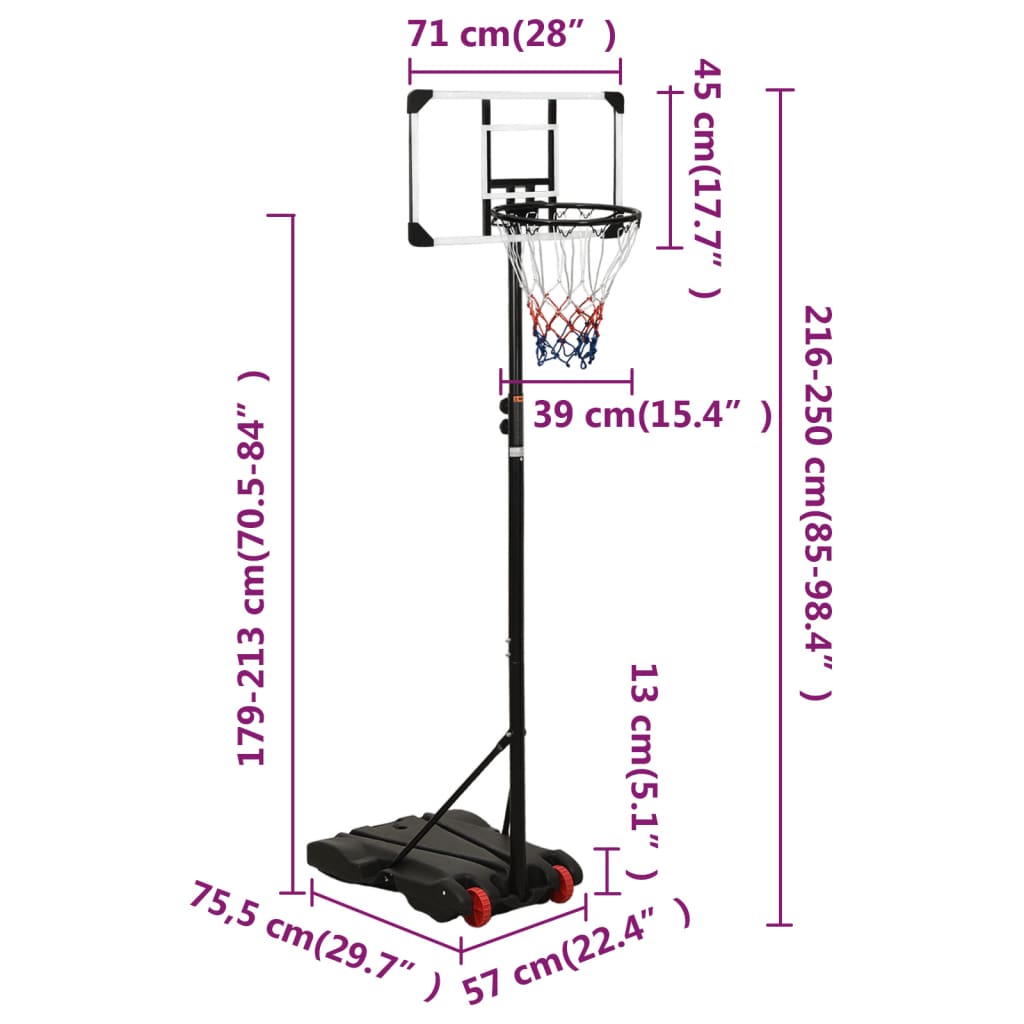 Supporto per Pallacanestro Trasparente 216-250 cm Policarbonato