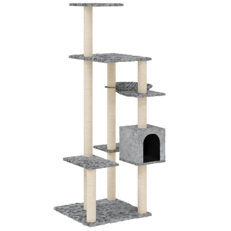 Albero per Gatti con Tiragraffi in Sisal Grigio Chiaro 142 cm