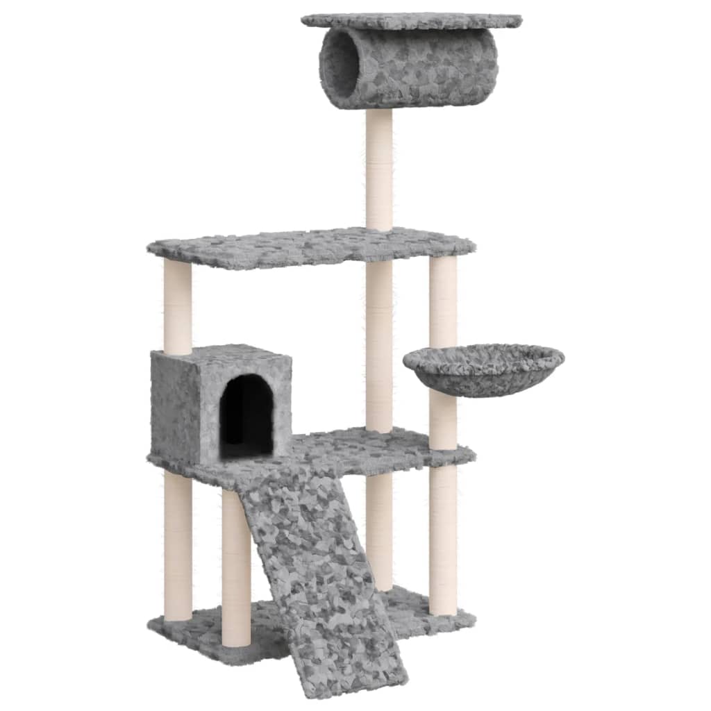 Albero per Gatti con Tiragraffi in Sisal Grigio Chiaro 131 cm