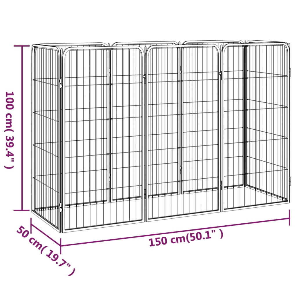 Box Cani 8 Pannelli Nero 50x100 cm Acciaio Verniciato Polvere