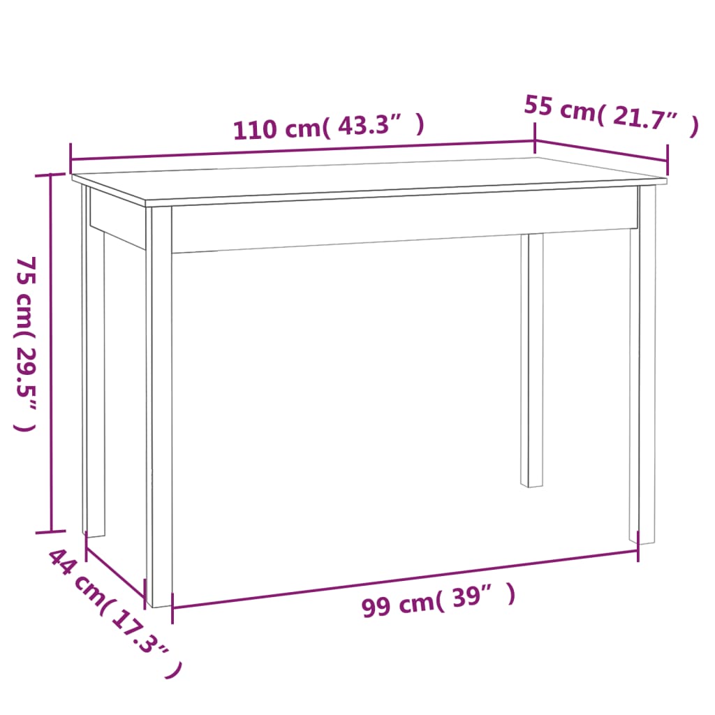 Tavolo da Pranzo Nero 110x55x75 cm in Legno Massello di Pino