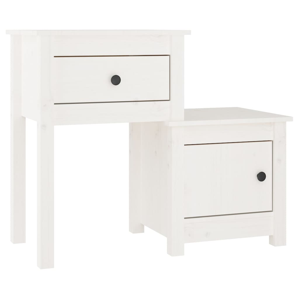 Comodino Bianco 79,5x38x65,5 cm in Legno Massello di Pino