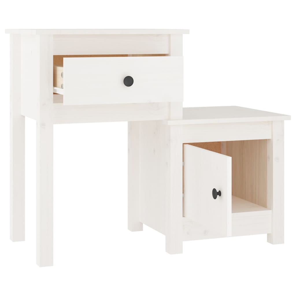 Comodino Bianco 79,5x38x65,5 cm in Legno Massello di Pino