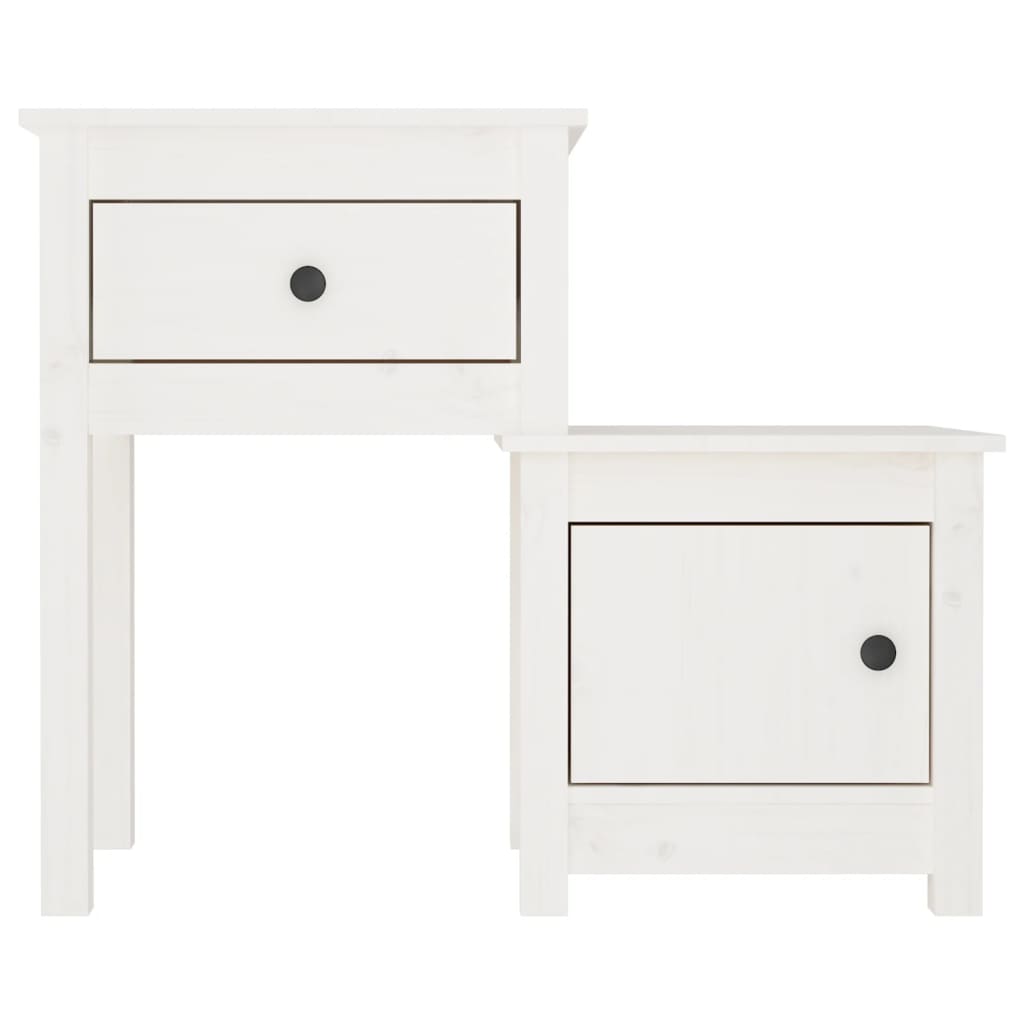 Comodino Bianco 79,5x38x65,5 cm in Legno Massello di Pino