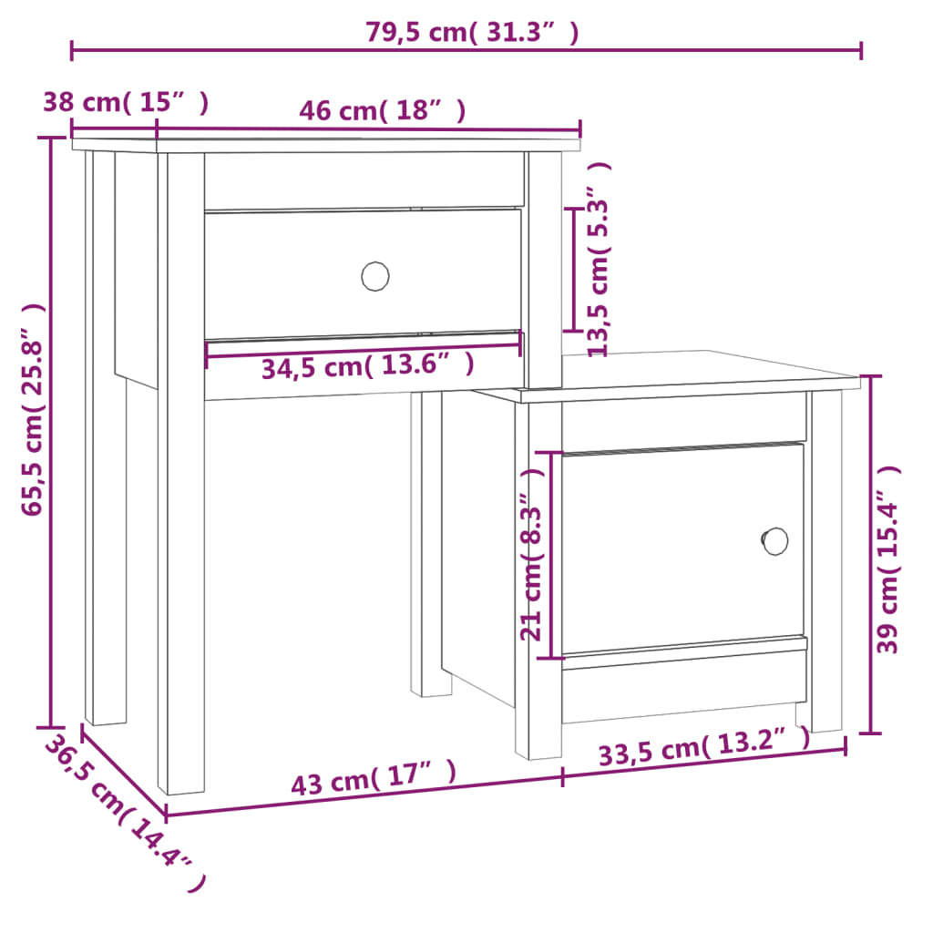 Comodino Bianco 79,5x38x65,5 cm in Legno Massello di Pino