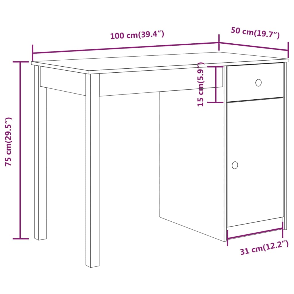 Scrivania 100x50x75 cm in Legno Massello di Pino