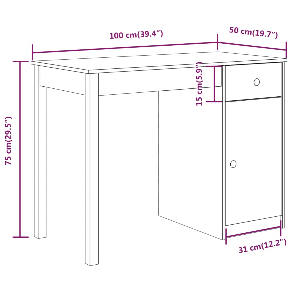 Scrivania Nera 100x50x75 cm in Legno Massello di Pino