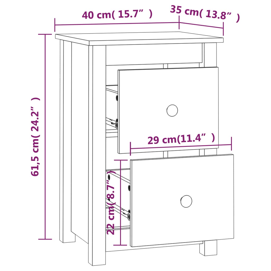 Comodino Bianca 40x35x61,5 cm in Legno Massello di Pino