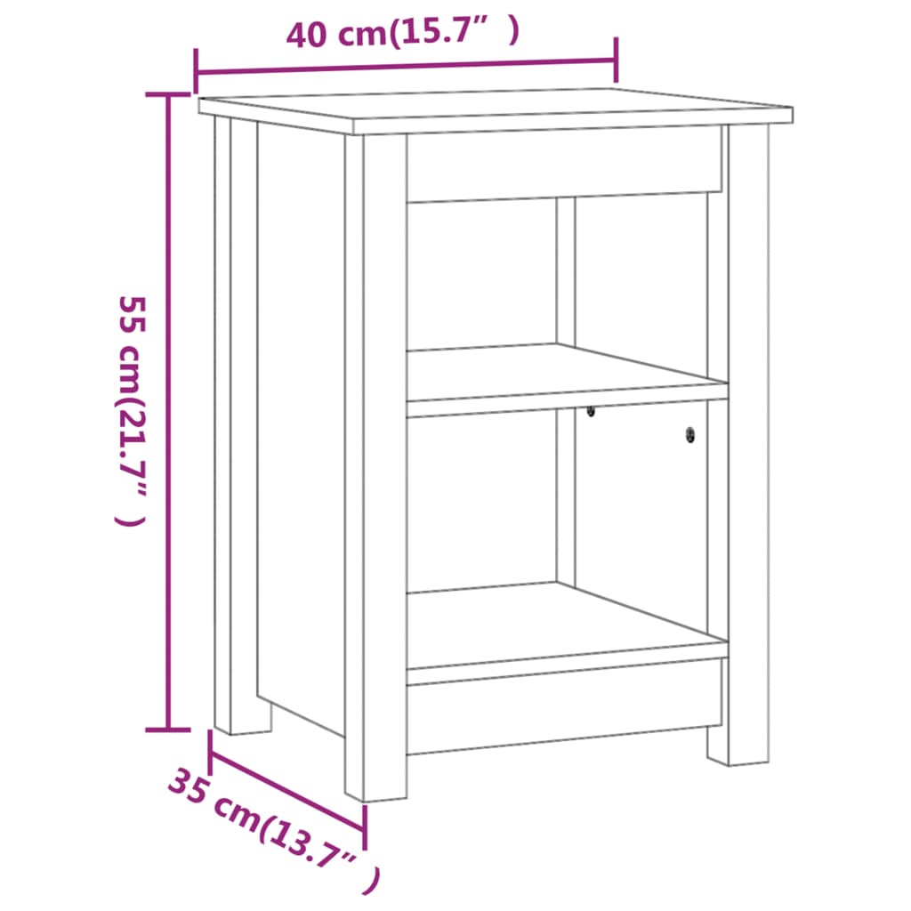 Comodino Bianco 40x35x55 cm in Legno Massello di Pino