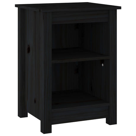 Comodino Nero 40x35x55 cm in Legno Massello di Pino