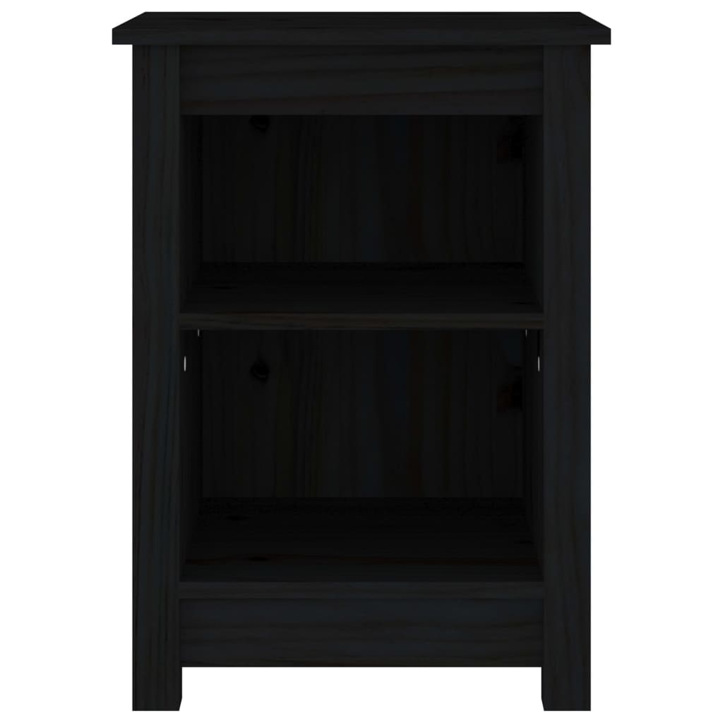 Comodino Nero 40x35x55 cm in Legno Massello di Pino