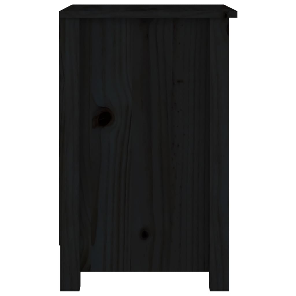 Comodino Nero 40x35x55 cm in Legno Massello di Pino