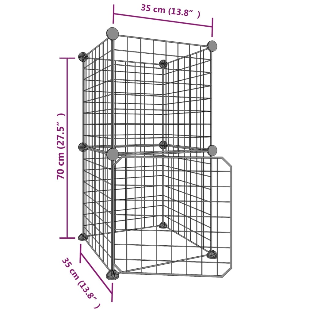 Gabbia per Animali 8 Pannelli con Porta Nero 35x35 cm Acciaio