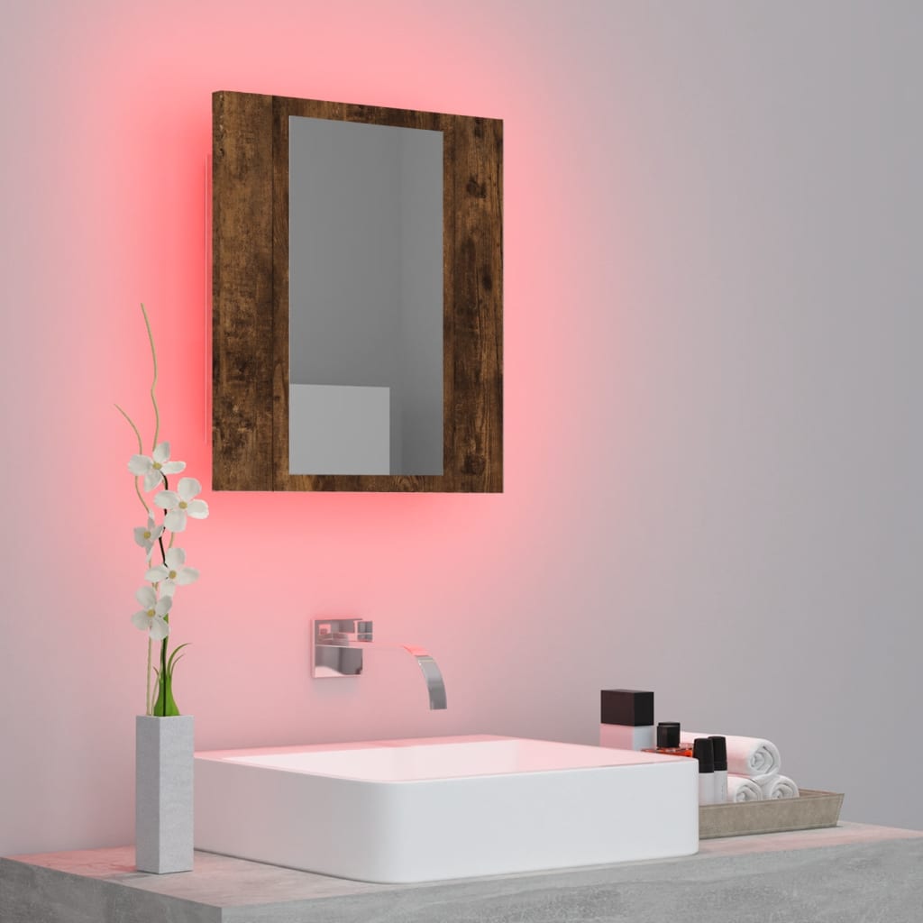 Mobile Bagno Specchio LED Rovere Fumo 40x12x45cm Multistrato