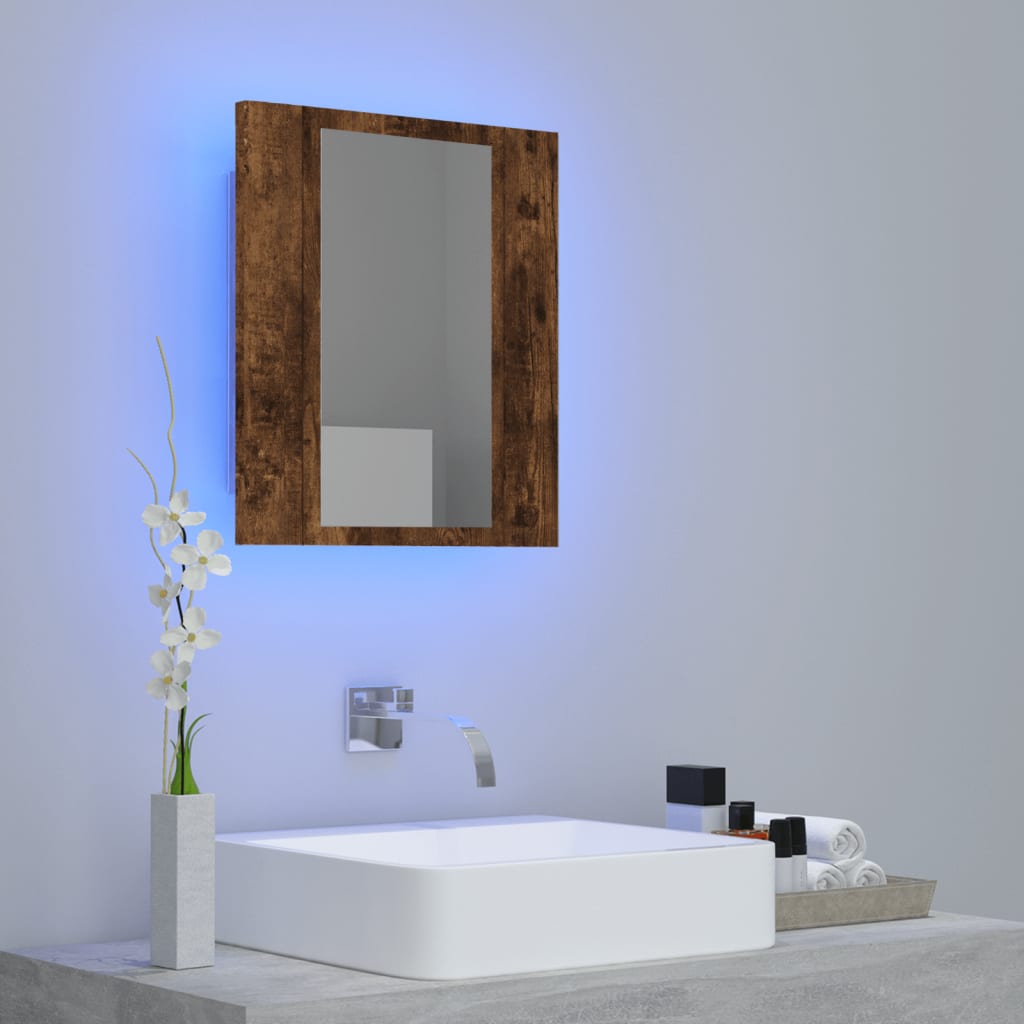 Mobile Bagno Specchio LED Rovere Fumo 40x12x45cm Multistrato