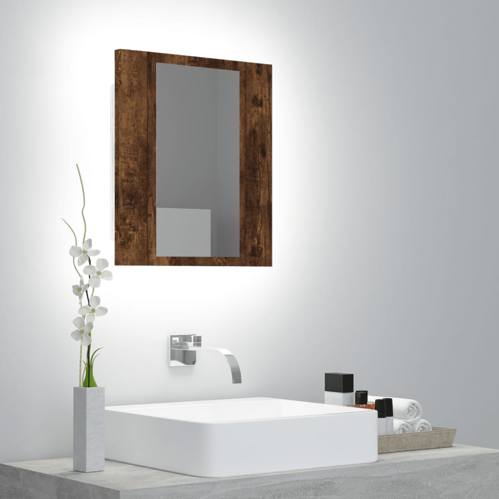 Mobile Bagno Specchio LED Rovere Fumo 40x12x45cm Multistrato