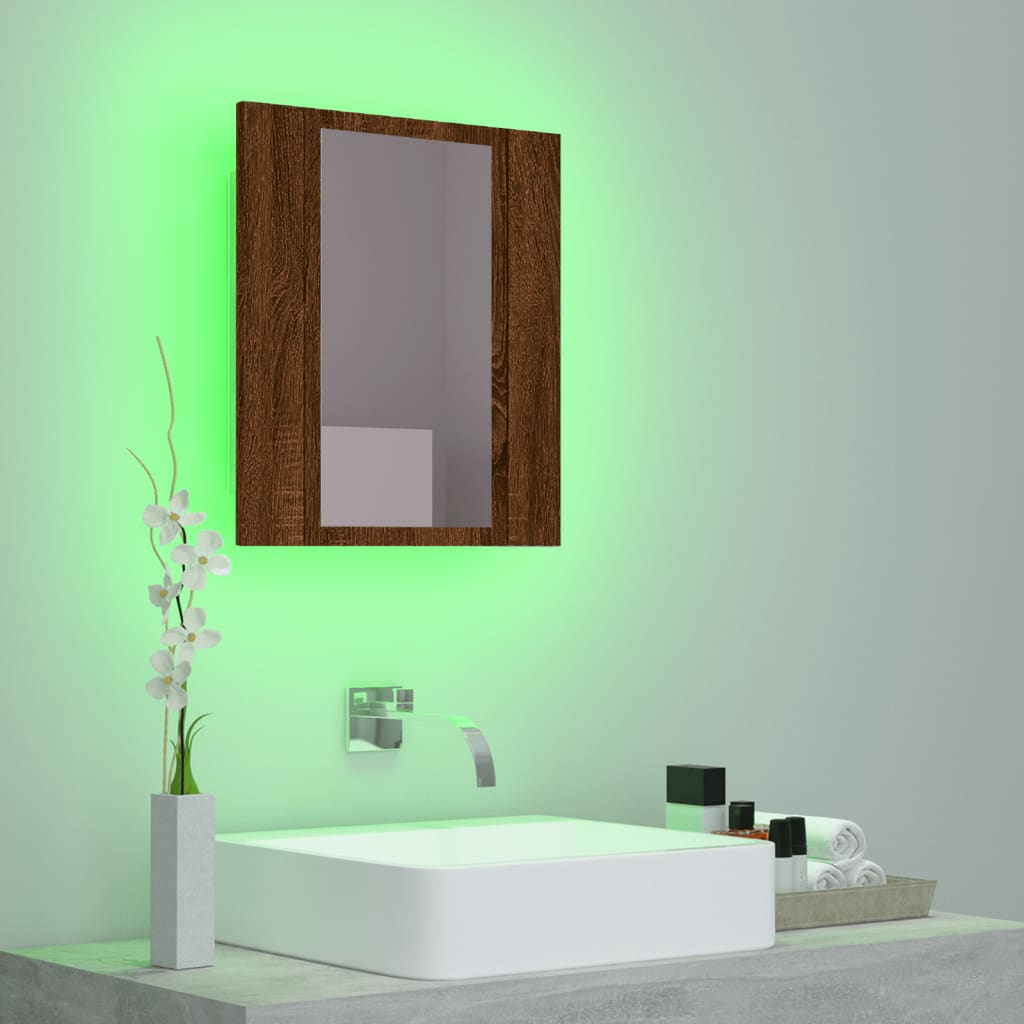 Mobile Bagno Specchio LED Rovere Marrone 40x12x45cm Multistrato