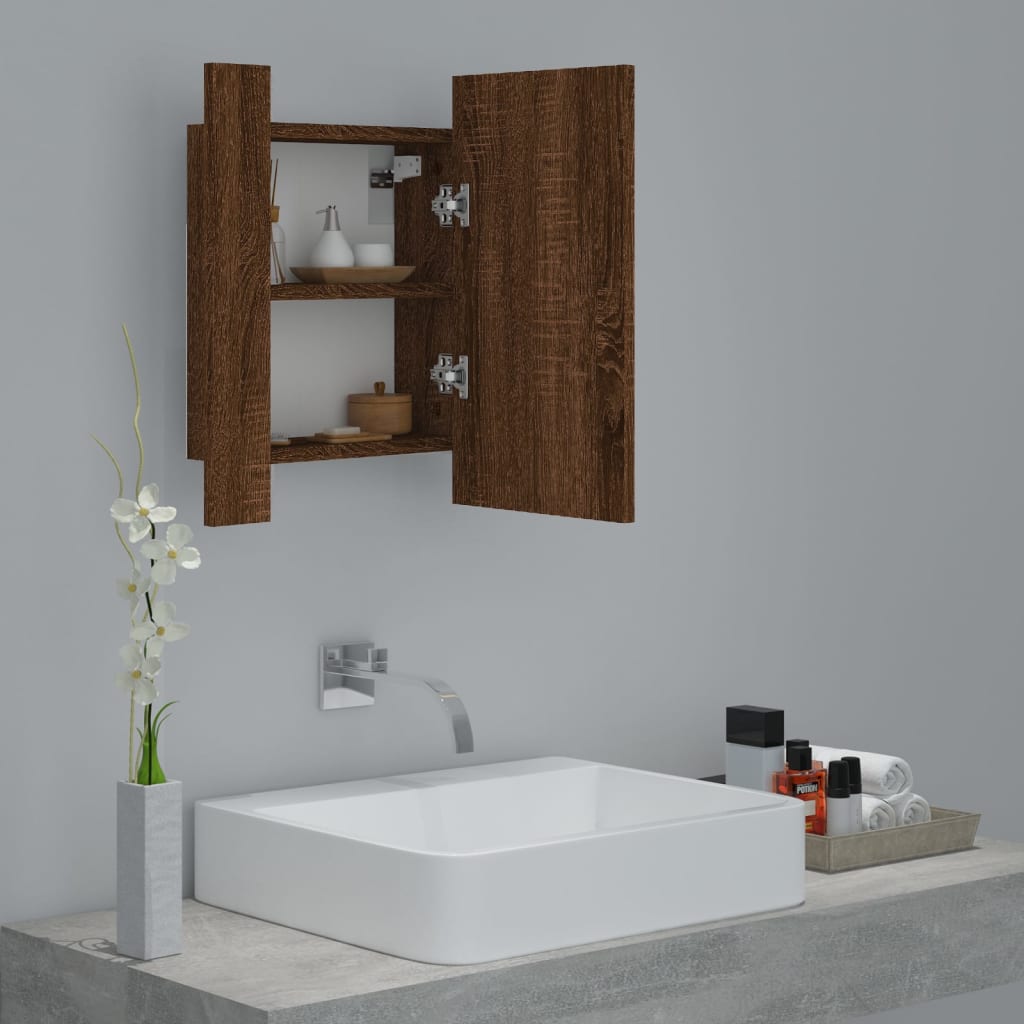 Mobile Bagno Specchio LED Rovere Marrone 40x12x45cm Multistrato