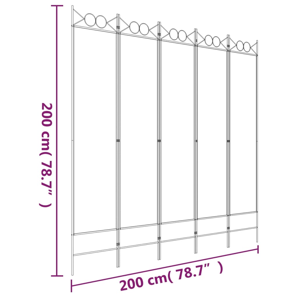 Divisorio a 5 Pannelli Marrone 200x200 cm in Tessuto