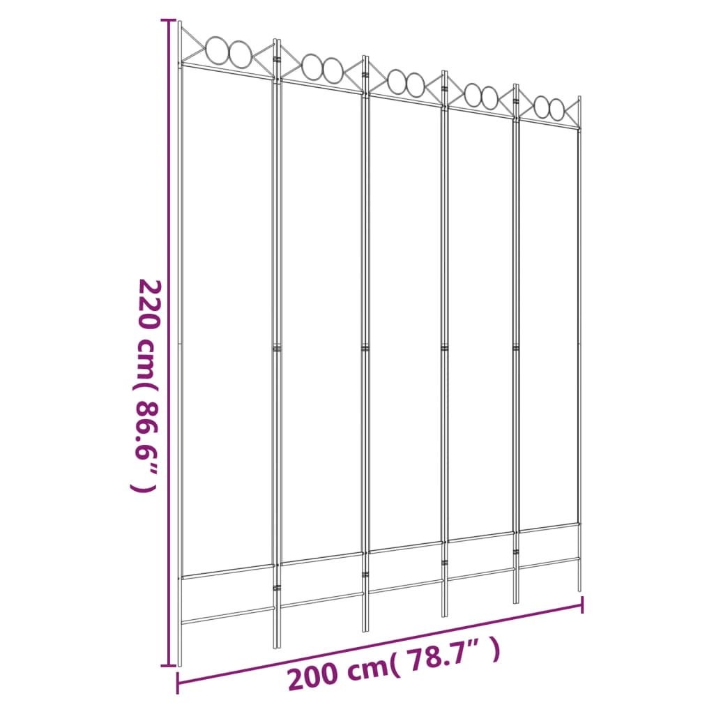 Divisorio a 5 Pannelli Bianco 200x220 cm Tessuto