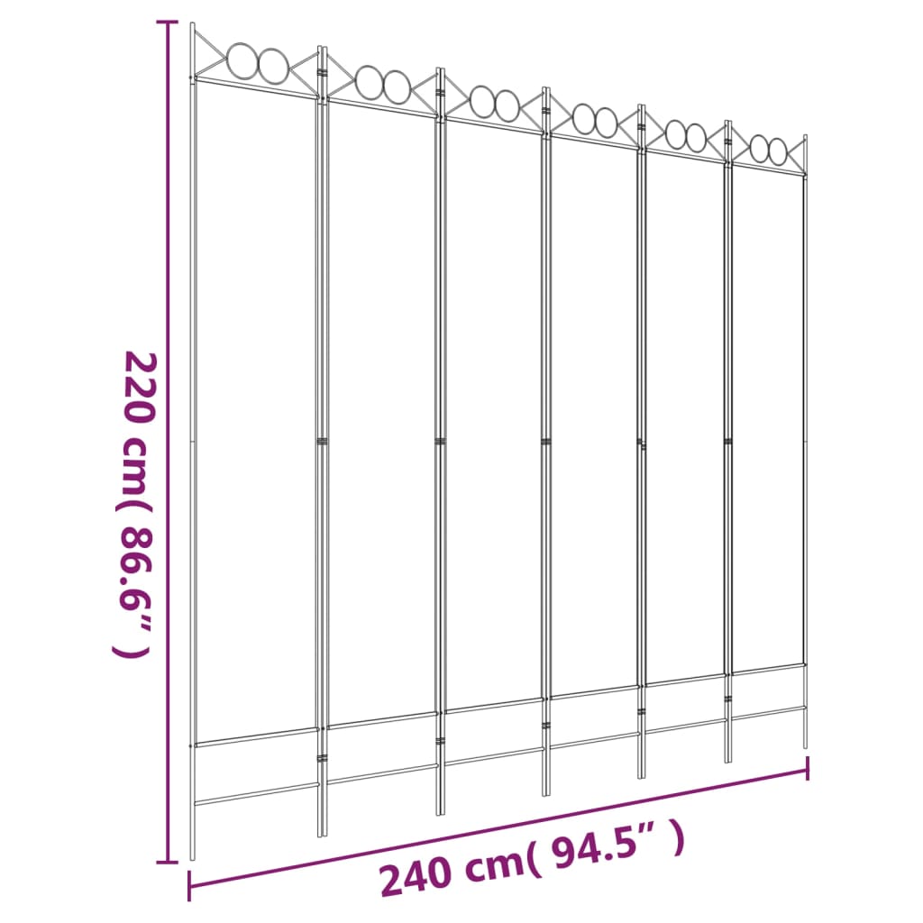 Divisorio a 6 Pannelli Antracite 240 x 220 cm Tessuto