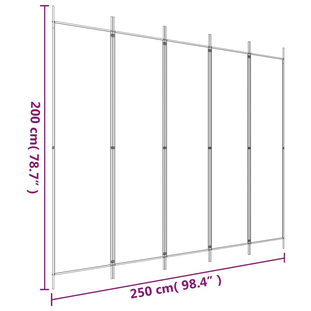 Divisorio a 5 Pannelli Bianco 250x200 cm Tessuto