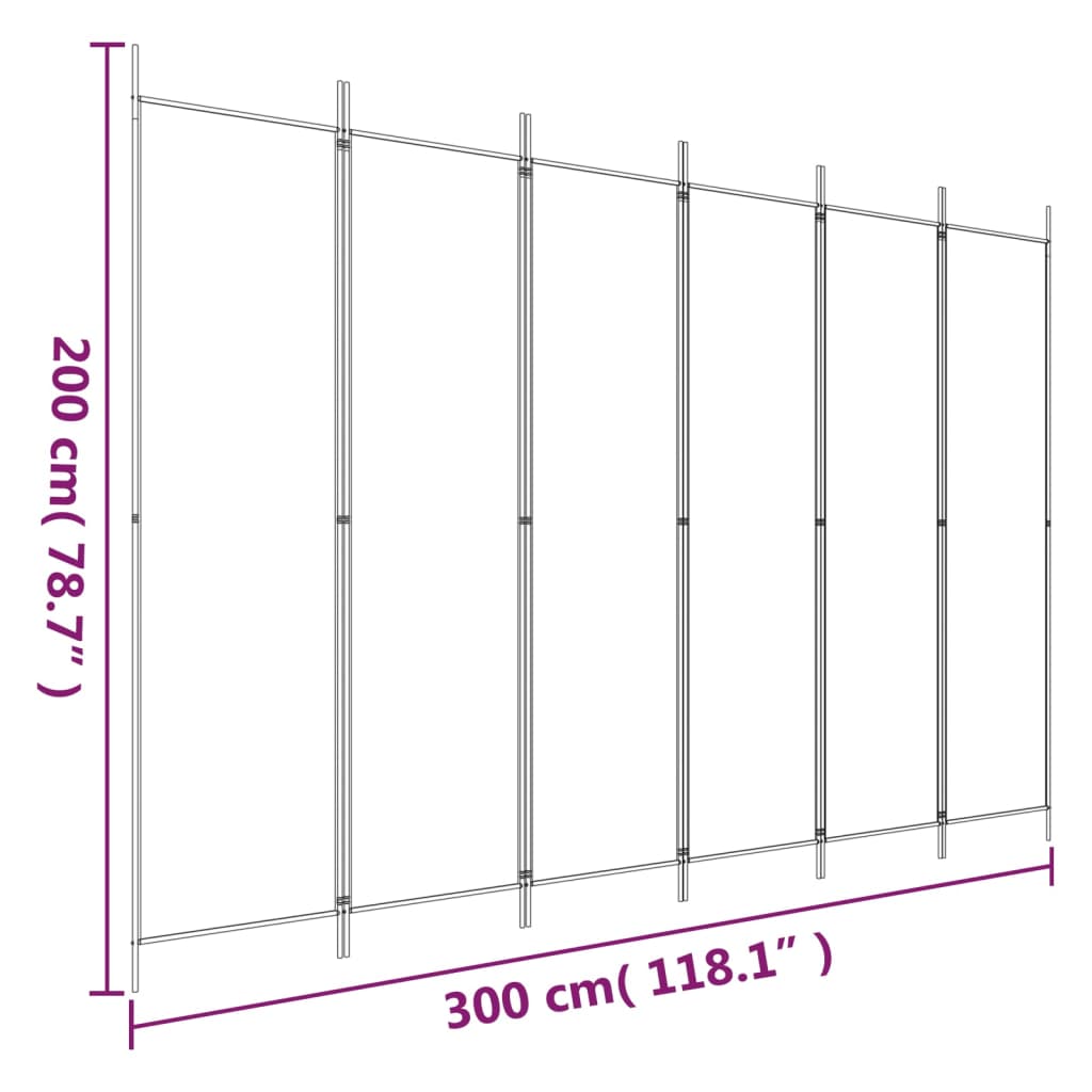 Divisorio a 6 Pannelli Bianco 300x200 cm Tessuto