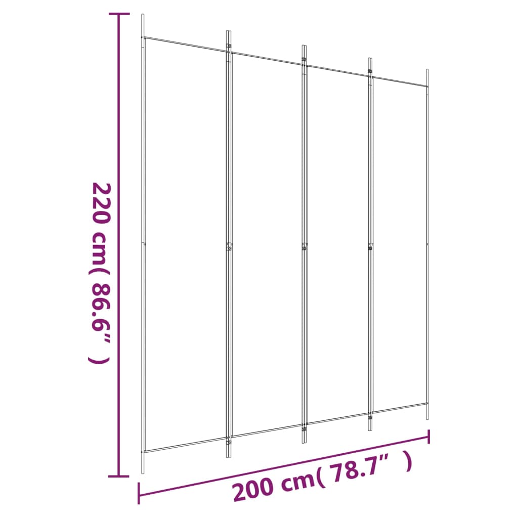 Divisorio a 4 Pannelli Bianco 200x220 cm Tessuto