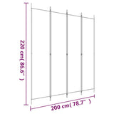 Divisorio a 4 Pannelli Bianco 200x220 cm Tessuto