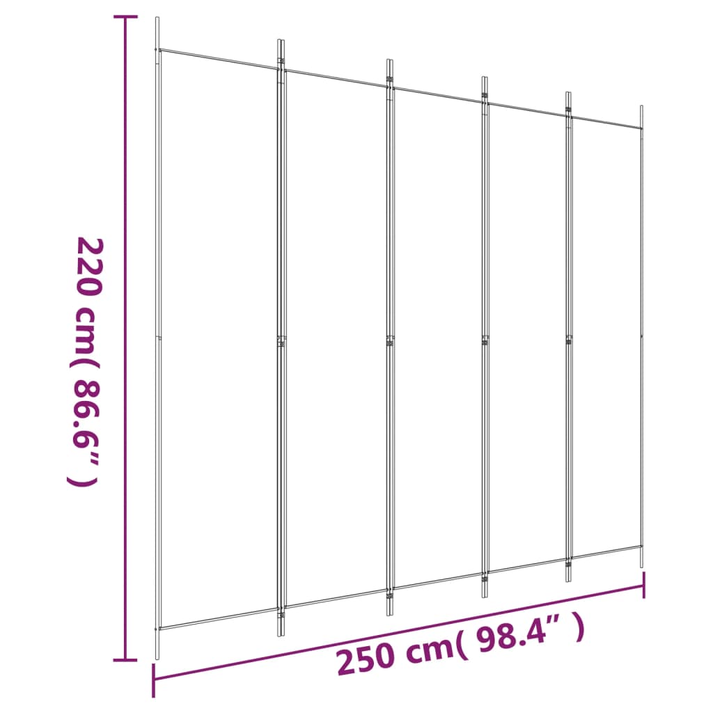 Divisorio a 5 Pannelli Bianco 250x220 cm Tessuto