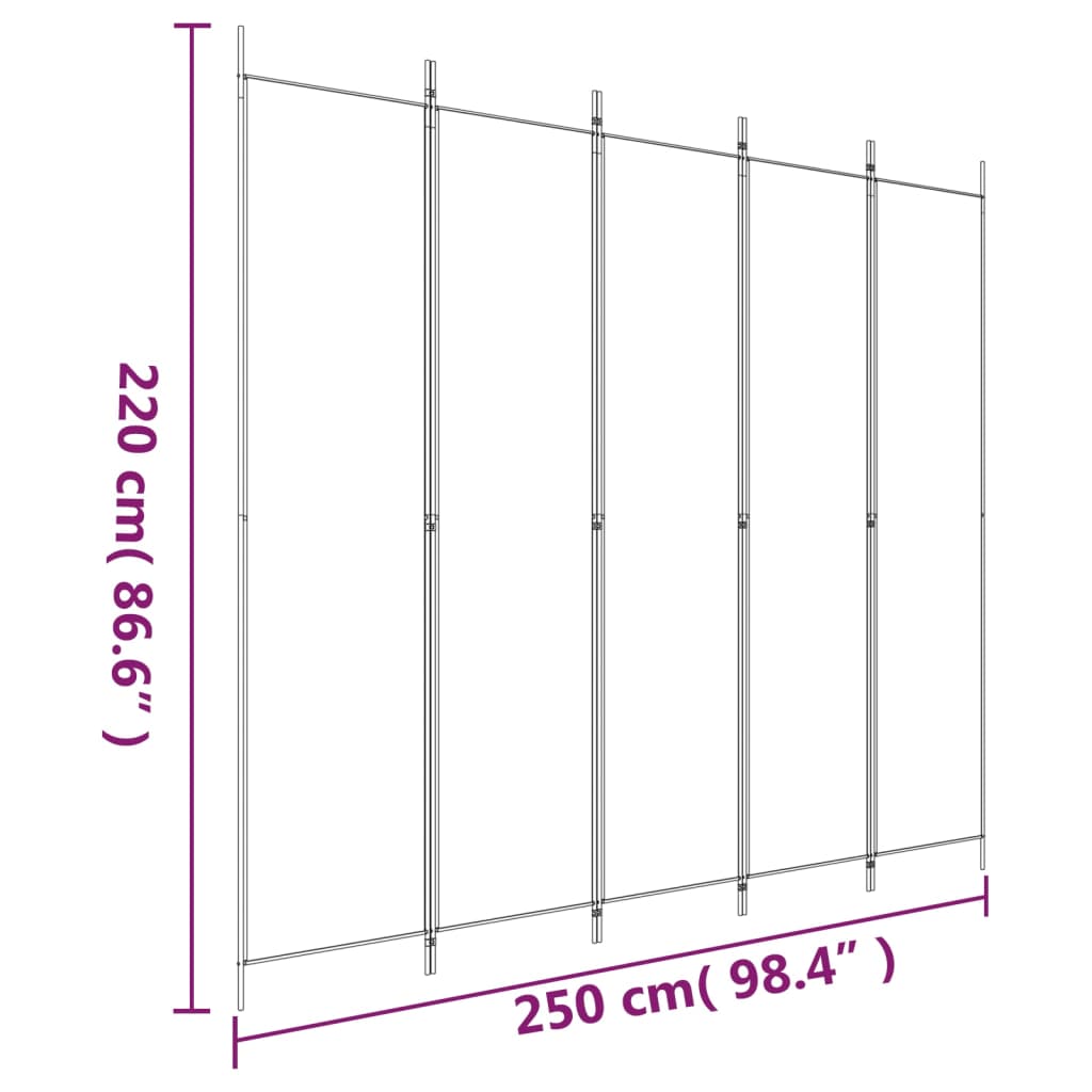 Divisorio a 5 Pannelli Marrone 250x220 cm in Tessuto