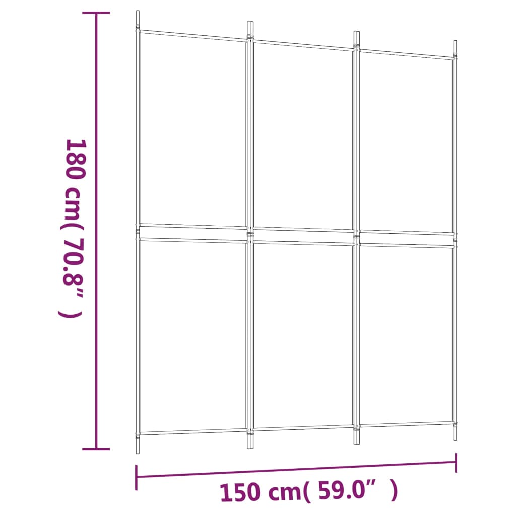 Divisorio a 3 Pannelli bianco 150x180 cm in Tessuto