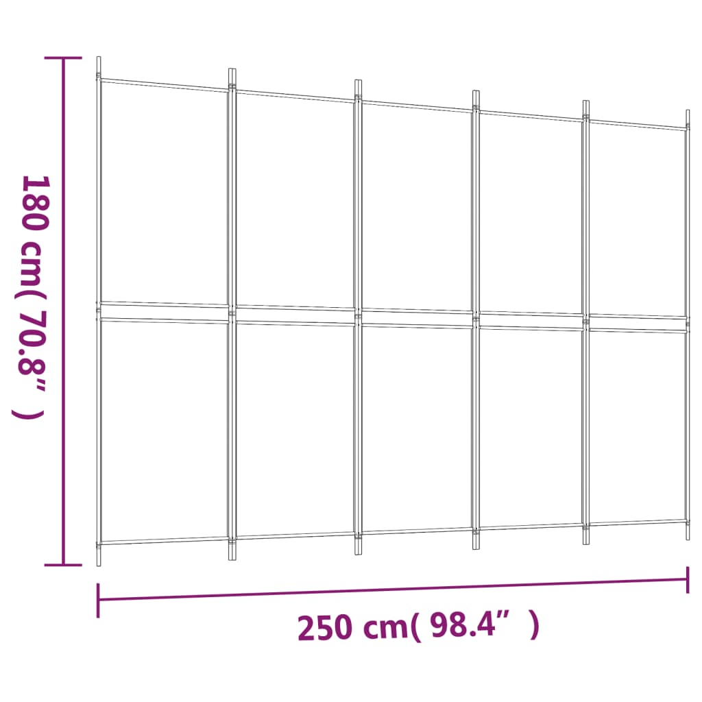 Divisorio a 5 Pannelli Bianco 250x180 cm Tessuto