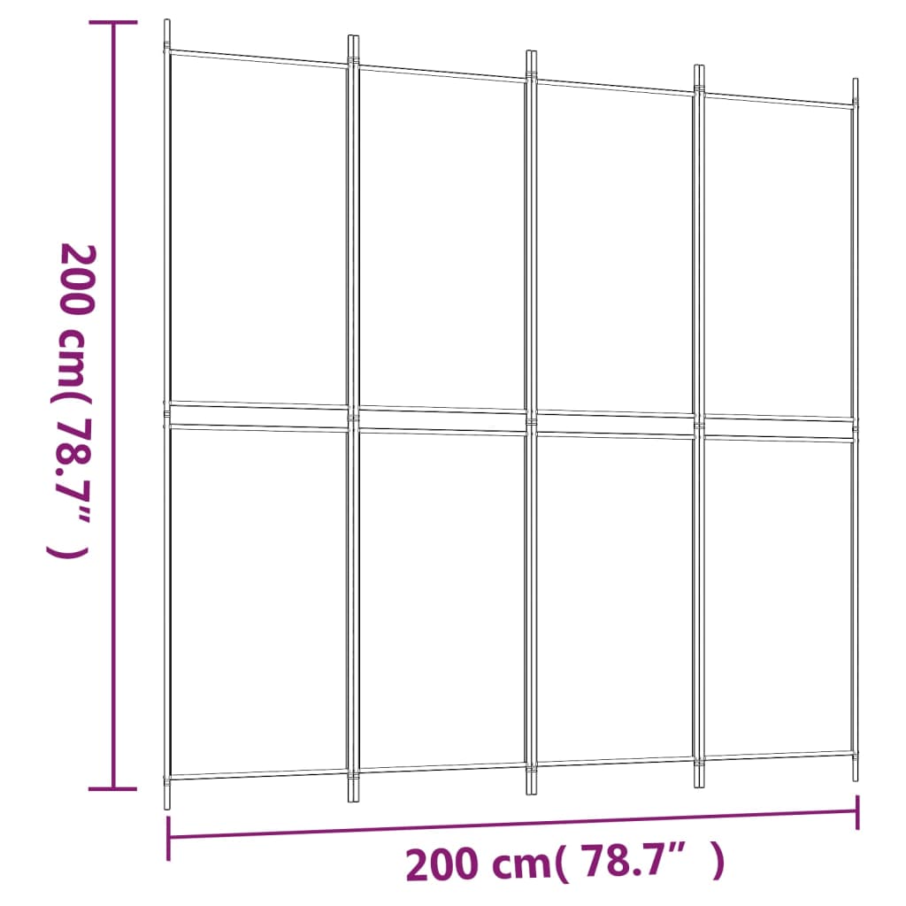 Divisorio a 4 Pannelli Antracite 200x200 cm Tessuto