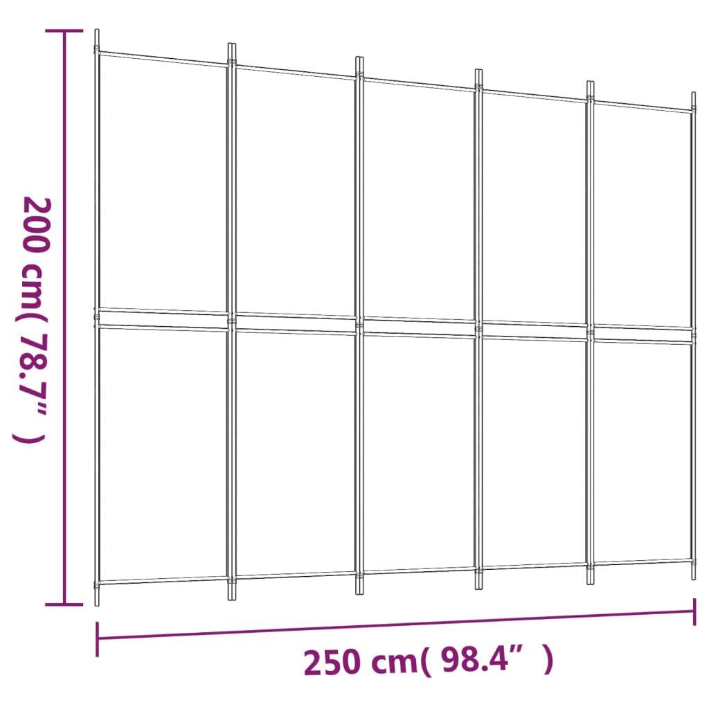 Divisorio a 5 Pannelli Marrone 250x200 cm in Tessuto