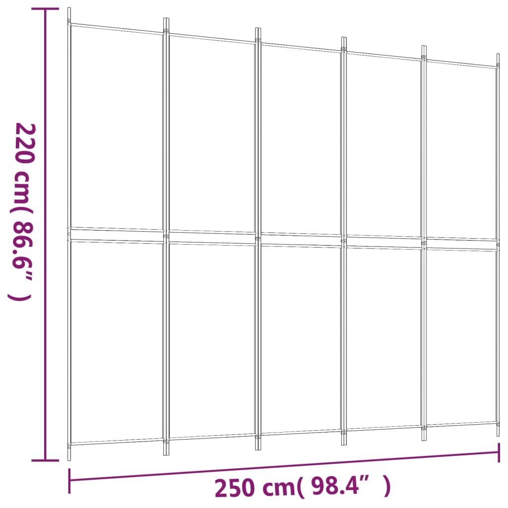 Divisorio a 5 Pannelli Antracite 250x220 cm Tessuto