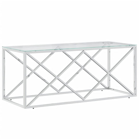 Tavolino da Salotto 110x45x45 cm in Acciaio Inox e Vetro