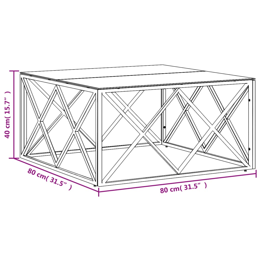 Tavolino da Salotto 80x80x40 cm in Acciaio Inox e Vetro