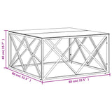 Tavolino da Salotto 80x80x40 cm in Acciaio Inox e Vetro