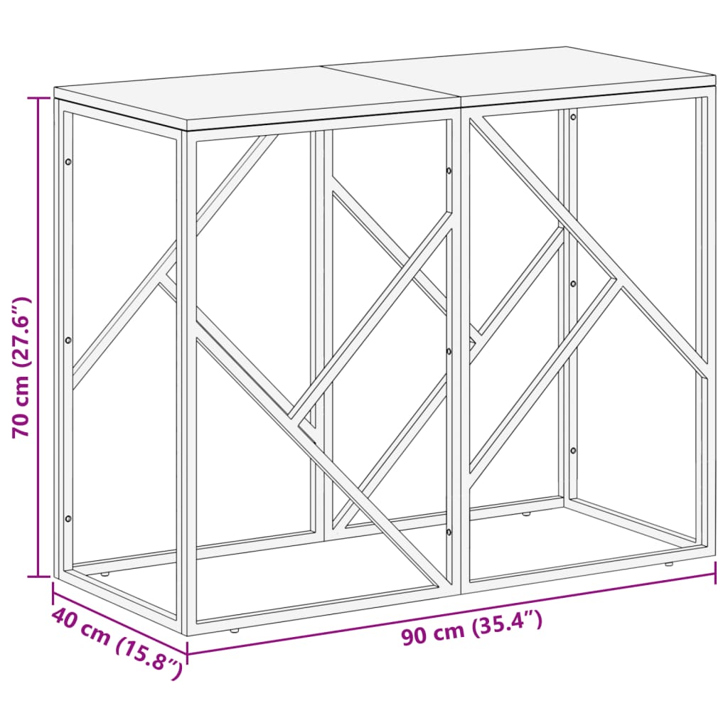 Tavolino Consolle Dorato Acciaio Inox e Traverse Legno Massello