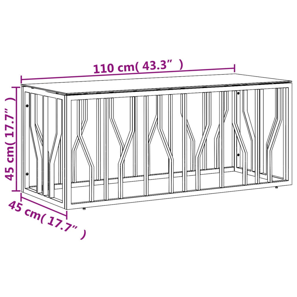 Tavolino da Salotto 110x45x45 cm in Acciaio Inox e Vetro