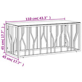 Tavolino da Salotto 110x45x45 cm in Acciaio Inox e Vetro