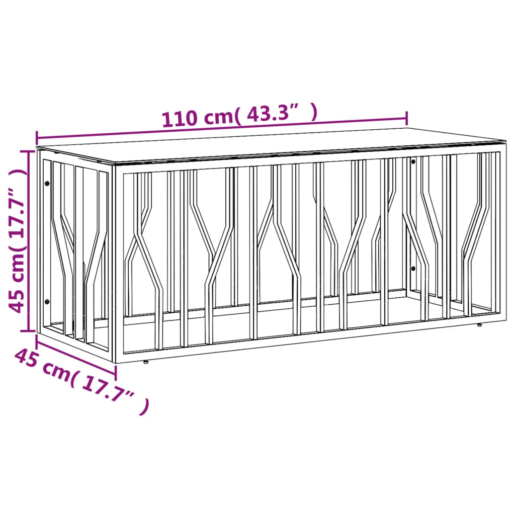 Tavolino da Salotto 110x45x45 cm in Acciaio Inox e Vetro