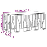 Tavolino da Salotto Argento 110x45x45cm in Acciaio Inox e Vetro