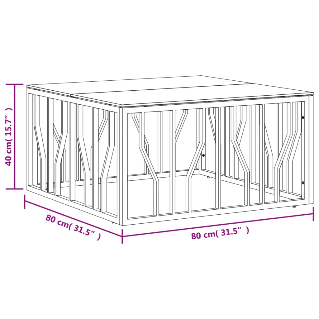 Tavolino da Salotto 80x80x40 cm in Acciaio Inox e Vetro