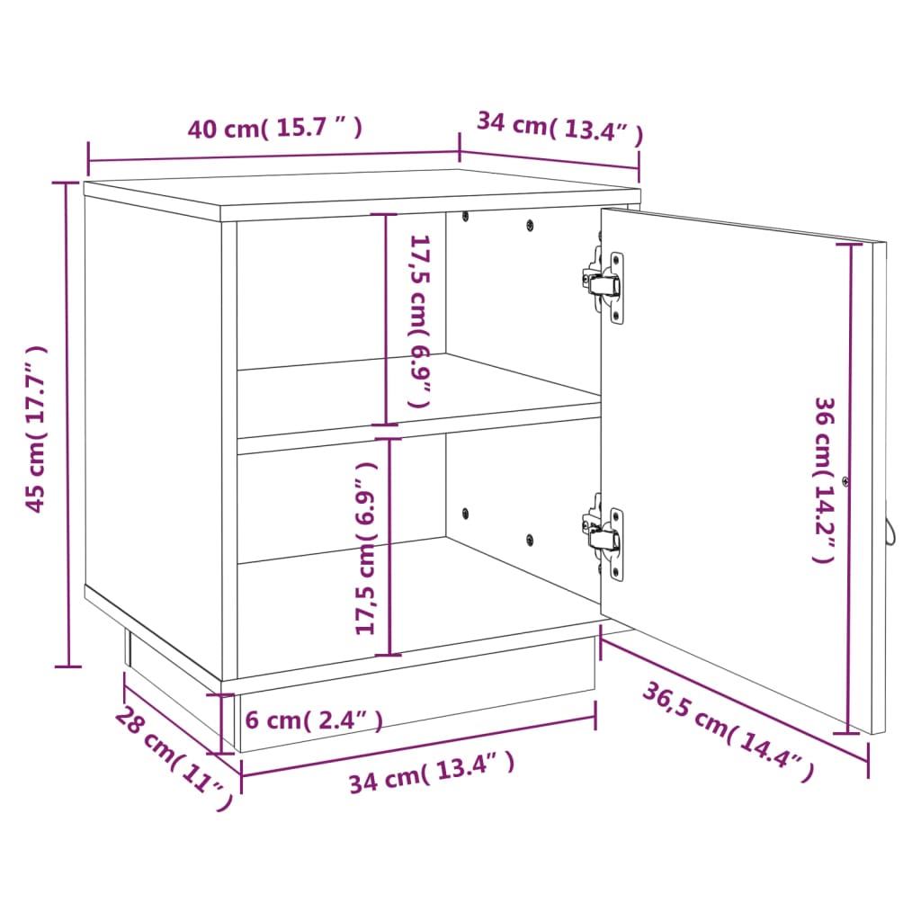 Comodini Grigio 2 pz 40x34x45 cm in Legno Massello di Pino