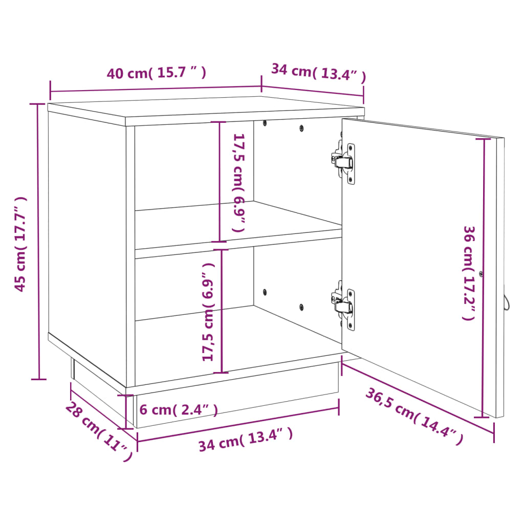 Comodino Grigio 40x34x45 cm in Legno Massello di Pino