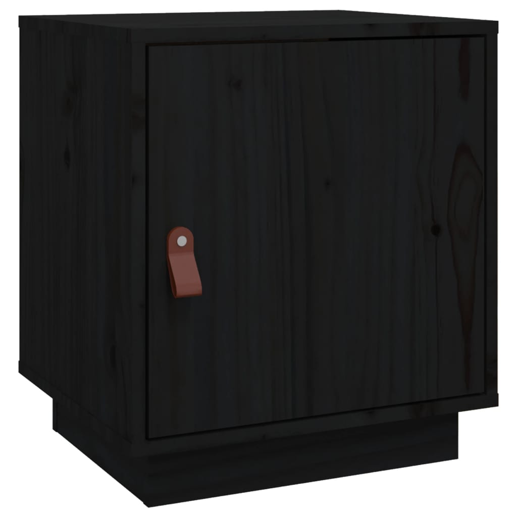 Comodino Nero 40x34x45 cm in Legno Massello di Pino