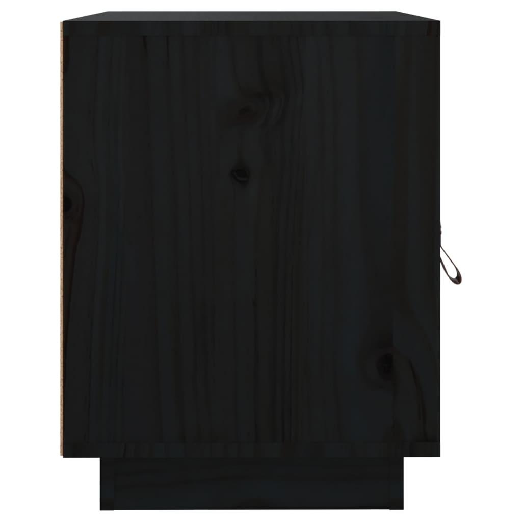 Comodino Nero 40x34x45 cm in Legno Massello di Pino